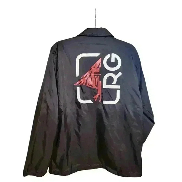LRG Black Button Front Nylon Graphic Windbreaker Size Large - Picture 3 of 6